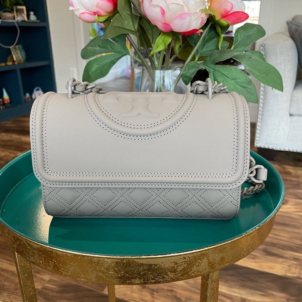 Tory Burch Small Fleming Matte Convertible Shoulder Bag in Gray Heron